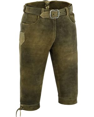 Fuente Leather Wears Vintage Braune Ziegenvelours Trachtenlederhose Kniebund mit Gürtel - Grün