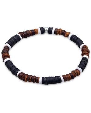 Kuzzoi Bead-Armband-Set Herren Heishi Beads Vintage Surfer 925 Silber, Heishi Beads - Schwarz