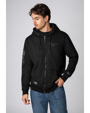 Sublevel Kapuzensweatjacke Herren Zipperjacke Mit Kapuzen Print Sweatshirtjacke, Kapuzenpullover Mit Kängurutasche Und Kapuze - Schwarz