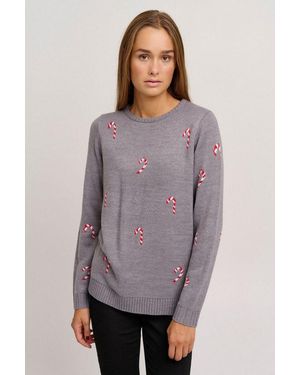 Oxmo Strickpullover Oxchristel Strickpulli Mit Weihnachtsmotiv - Lila