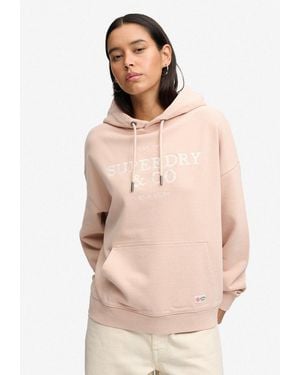 Superdry Kapuzensweatshirt Luxe Casual Emb Relaxed Hood Baumwolle, Oversize - Natur