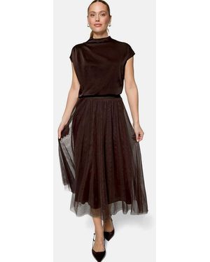 Zero Satinbluse Damen Mit Kragen - Braun