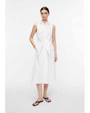 Comma, Midikleid Kleid Popeline-Kleid Mit Schleifen-Detail - Weiß