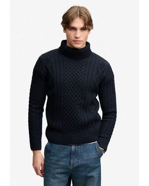 Superdry Rollkragenpullover Jacob Cable Roll Neck Jumper Materialmix, Relaxed Fit - Blau