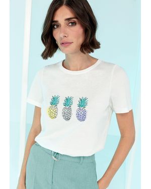 Bianca Print-Shirt DINIA mit Glitzersteinchen verzierter Frontprint - Weiß