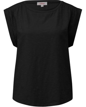 S.oliver Shirttop Ärmelloses Flammgarnshirt mit -Details Smok-Detail - Schwarz