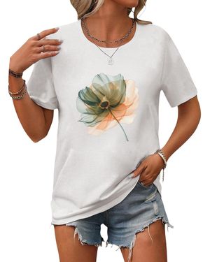 PYL Print-Shirt Casual Kurzarmshirt mit Blumen Druck Bequem für Freizeit und Büro,Strandurlaub - Grau