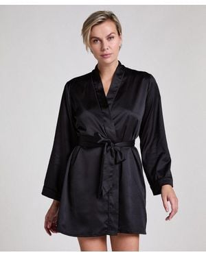 Hunkemöller Bademantel Kimono Satin - Schwarz