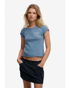 Superdry Kurzarmshirt Ath Ess Slub Graphic Tee Baumwolle, Skinny Fit - Blau