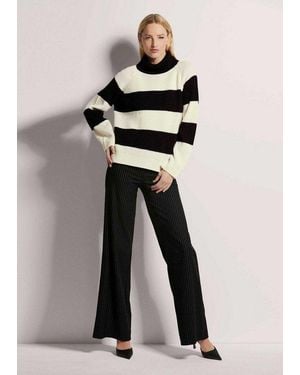 Madeleine Strickpullover Rollkragen-Pullover Mit Blockstreifen Trendiges Streifen-Design Und Hoher Kragen Als Blickfang - Schwarz