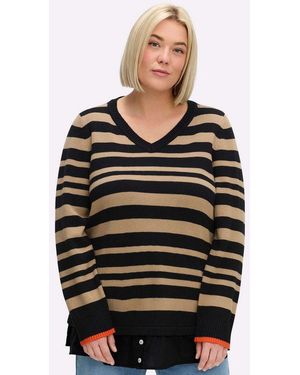 Sheego Strickpullover Pullover Langarm Jersey - Schwarz