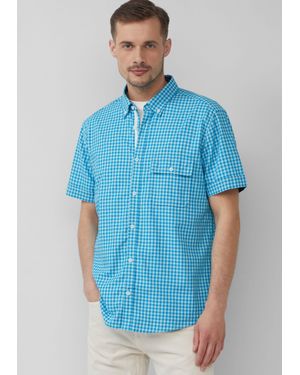 S.oliver Kurzarmhemd Regular Fit: Kariertes Hemd aus Baumwolle mit Button-Down-Kragen - Blau