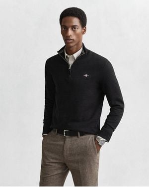 GANT Troyer Classic Cotton Half Zip Mit Gerippten Details - Schwarz