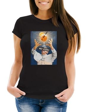 MoonWorks T-Shirt Holy Aperoli Alkohol Party Sommer Spruch Motto Frauen mit Print - Schwarz