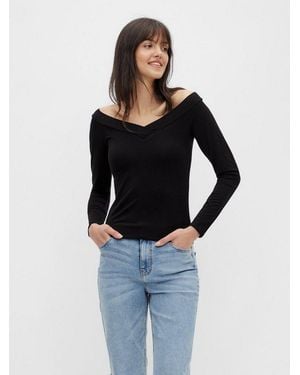 Pieces Langarmshirt Pcmaliva Ls Off Shoulder V-Neck Top Noos - Blau