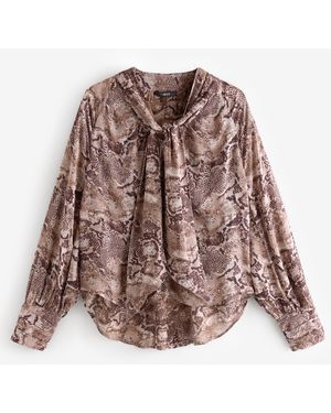 Next Langarmbluse Langärmelige Bluse mit Bindeausschnitt (1-tlg) - Braun