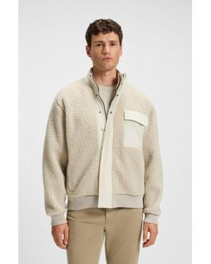 BOSS Blouson Ze Cozysolid Teddy Fell Fleece Kuschel Plüsch Jacke - Natur