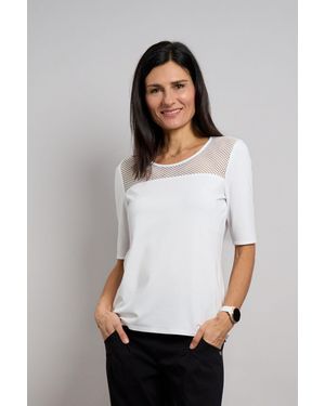 Seidel Moden Rundhalsshirt mit transparenten Lochmuster vorne - Weiß