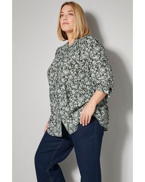 Sara Lindholm Druckbluse Bluse Blümchen Rundhals Langarm - Grau