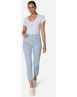 Madeleine Gerade Jeans Fein Gestreifte 7/8-Jeans, Formbund Streifen-Design, Knopfverschluss Und Dezente Taschennieten - Blau