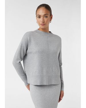 Comma, Longpullover Strickpullover Feinstrickpullover aus Viskosemix mit Ziernaht - Grau