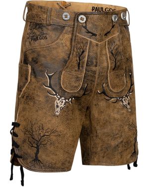 Paulgos Trachtenhose Lederhose Kurz mit Trägern 100% Echtleder - Grün