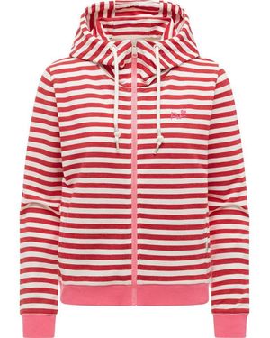 Ragwear Sweatjacke Parya Stripes Gestreifte Damen Zipp-Jacke Mit Süßer Stickerei - Rot