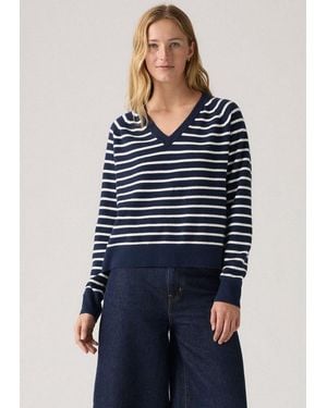 Levi's V-Ausschnitt-Pullover Super Soft Vneck Pullover Im Bund Beidseitig Mit Kurzem Schlitz - Blau