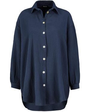 Sublevel Langarmbluse Musselinbluse langarm mit Kentkragen Oversizebluse aus Baumwolle - Blau