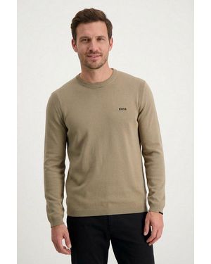 BOSS Strickpullover Rundhalsausschnitt, Regular Fit, Logo-Print - Natur