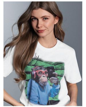 Trigema T-Shirt Affe Charly Podcast (1-tlg) - Weiß