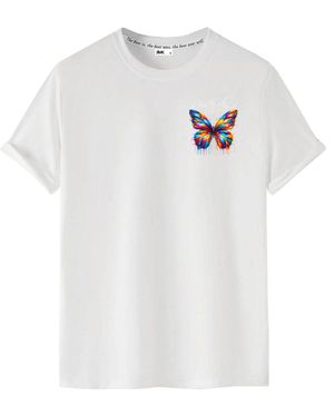 Rmk T- Shirt Basic Rundhals mit Butterfly Regenbogen Schmetterling - Weiß