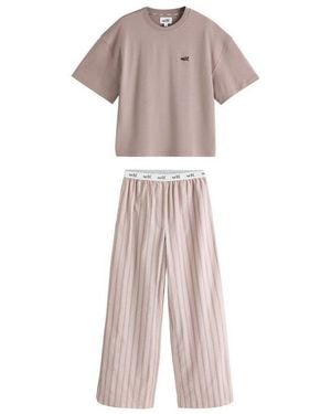 Self Pyjama Gestreifter Kurzärmeliger Schlafanzug (2 Tlg) - Braun