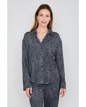 Joop! Pyjamaoberteil Luxe Modal Printed Langärmelig, Modal-Mix, Knöpfe - Blau
