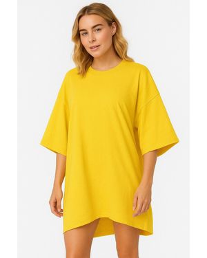 Worldclassca Oversized Lounge UNI T-Shirt lang Tee Sommer Oberteil - Gelb