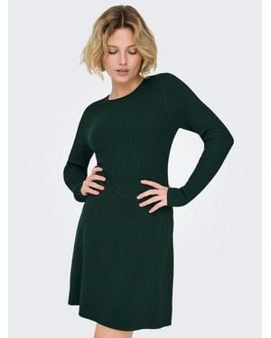 ONLY Minikleid Onlmisty Life Ls O-Neck Rib Dres Ex Knt Viskosemischung, Regular Fit, Rundhals - Grün