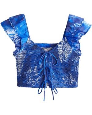 Next Blusenshirt Bluse mit Puffärmeln und Bindeschleife (1-tlg) - Blau