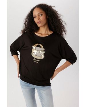 Aniston SELECTED Oversize-Shirt Mit Dekorativen, Goldfarbenen Taschendruck Vorne - Schwarz