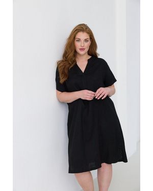 Base Level Curvy Tunikakleid Yacinthe Sommerkleid mit Leinen - Schwarz