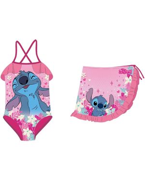 Lilo Et Stitch Kinder Badeanzug mit Sarong Badebekleidung - Pink