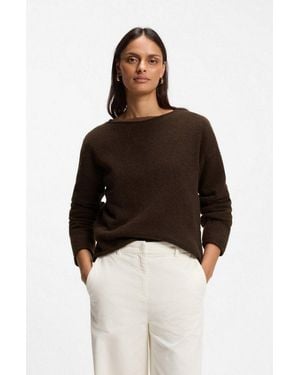 BOSS Rundhalspullover Follettino Premium Damenmode Mit Alpaka Und Wolle, Relaxed Fit - Schwarz