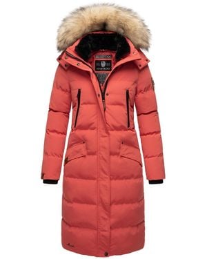 Marikoo Schneejacke Schneesternchen langer Parka mit abnehmbarer Kapuze - Rot
