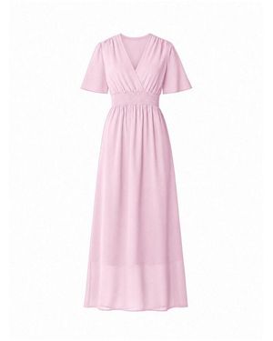 Elara Maxikleid — Damen Sommerkleid Mit Wickeloptik, Smoktaille & Flügelärmeln (1-Tlg) - Pink