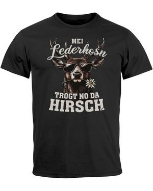 MoonWorks T- Tracht Hirsch Lederhose Pirsch Fun-Shirt Spruch lustig mit Print - Schwarz