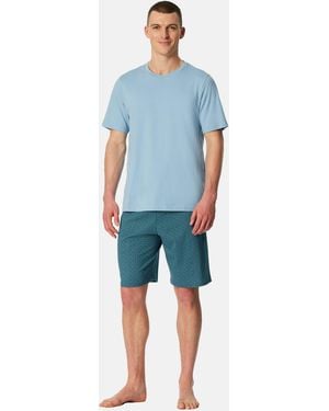 Schiesser Pyjama Casual Essentials (Set, 2 tlg) Schlafanzug - Blau