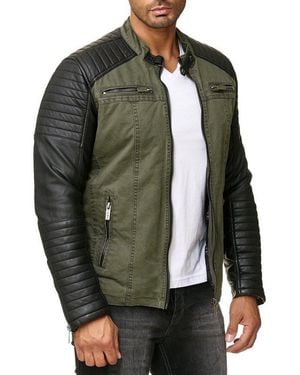 Redbridge Bikerjacke Baumwolle Und Kunst-Leder Bikerjacke - Grün