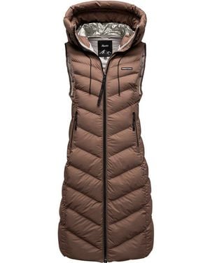 REPUBLIX Steppweste Ella Warme Damen Outdoor-Weste Jacke Lang Mit Kapuze - Braun