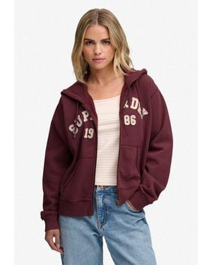Superdry Kapuzensweatjacke Ath Ess Relaxed Crop Ziphood Baumwollmischung - Rot