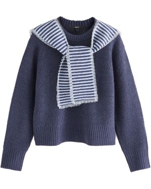 Next Strickpullover mit Spitzenbesatz und Schal (2-tlg) - Blau