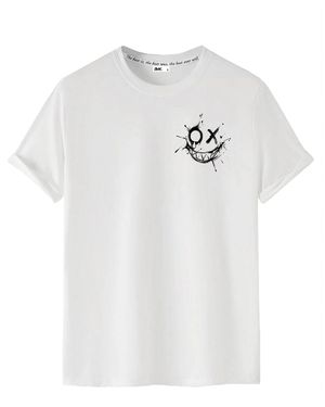 Rmk T- Shirt Rundhals Vintage Smile Smiley aus 100% Baumwolle - Weiß